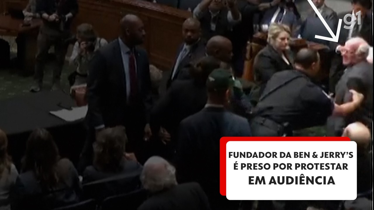 Fundador da Ben &amp; Jerry´s é preso por protestar contra ação dos EUA em Gaza durante audiência com Robert Kennedy Jr; vídeo